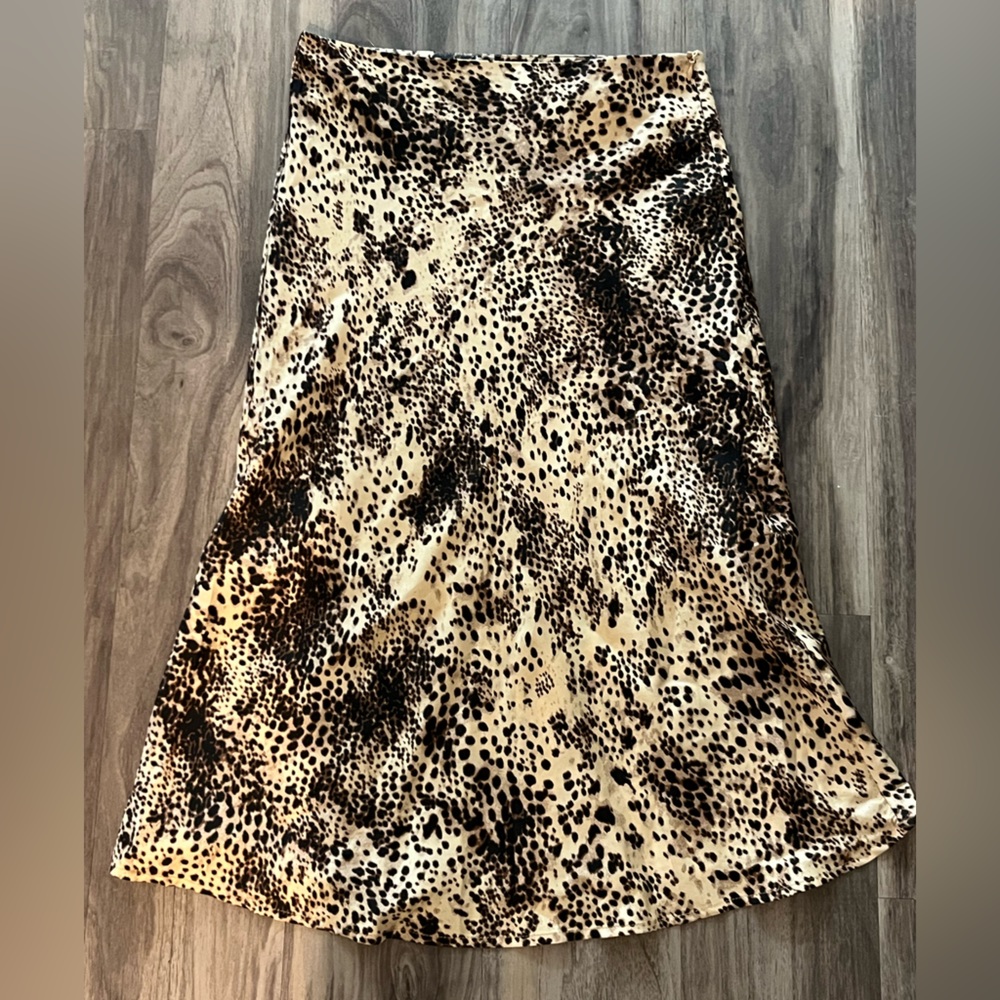 Leopard Silk Midi Skirt